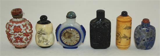 Six Chinese snuff bottles, in various materials, 19th / 20th century, 5cm - 6.5cm